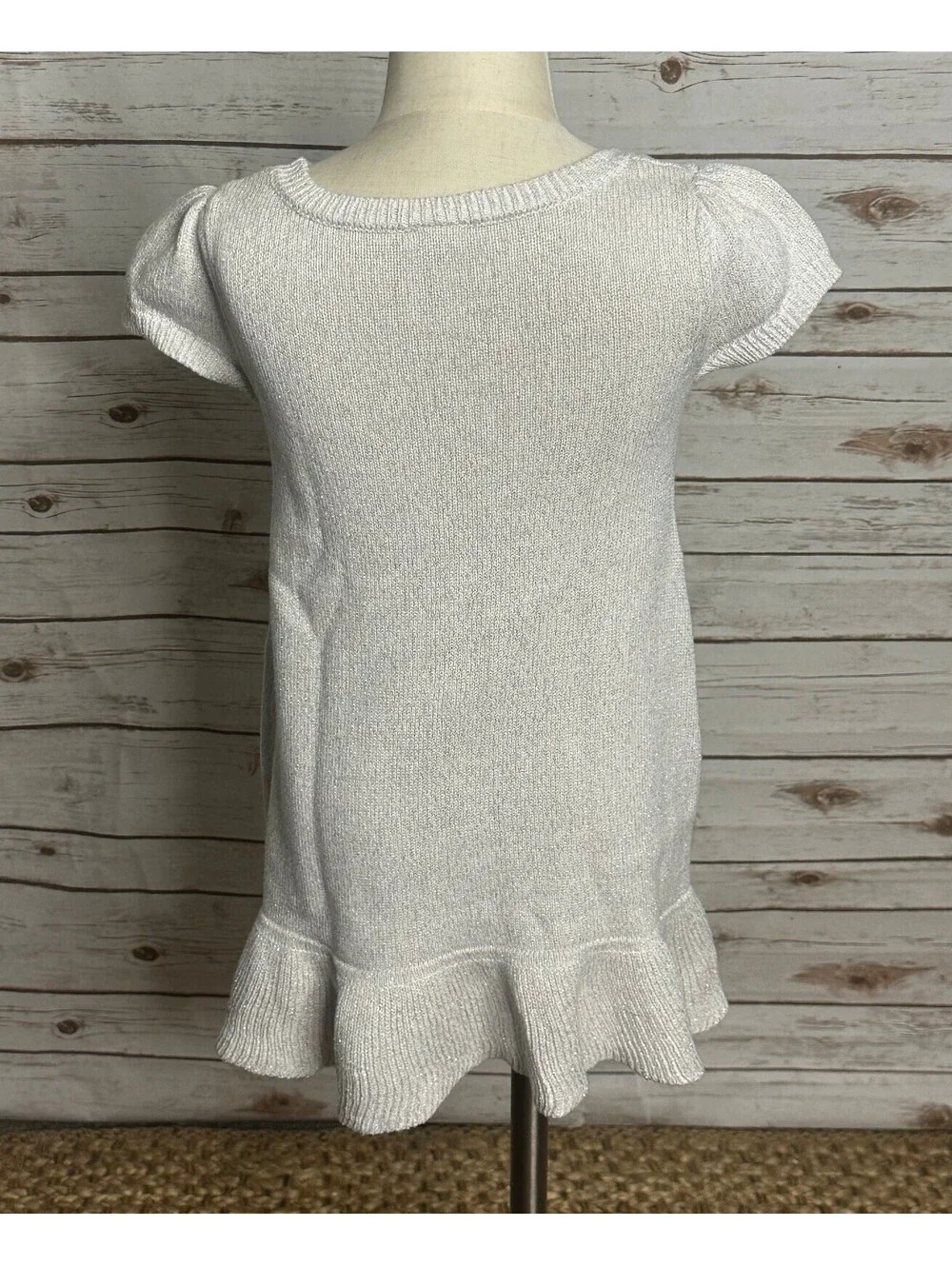 Gymboree metallic gray puff sleeves ruffled hem cable-knit dress/tunic Size 6